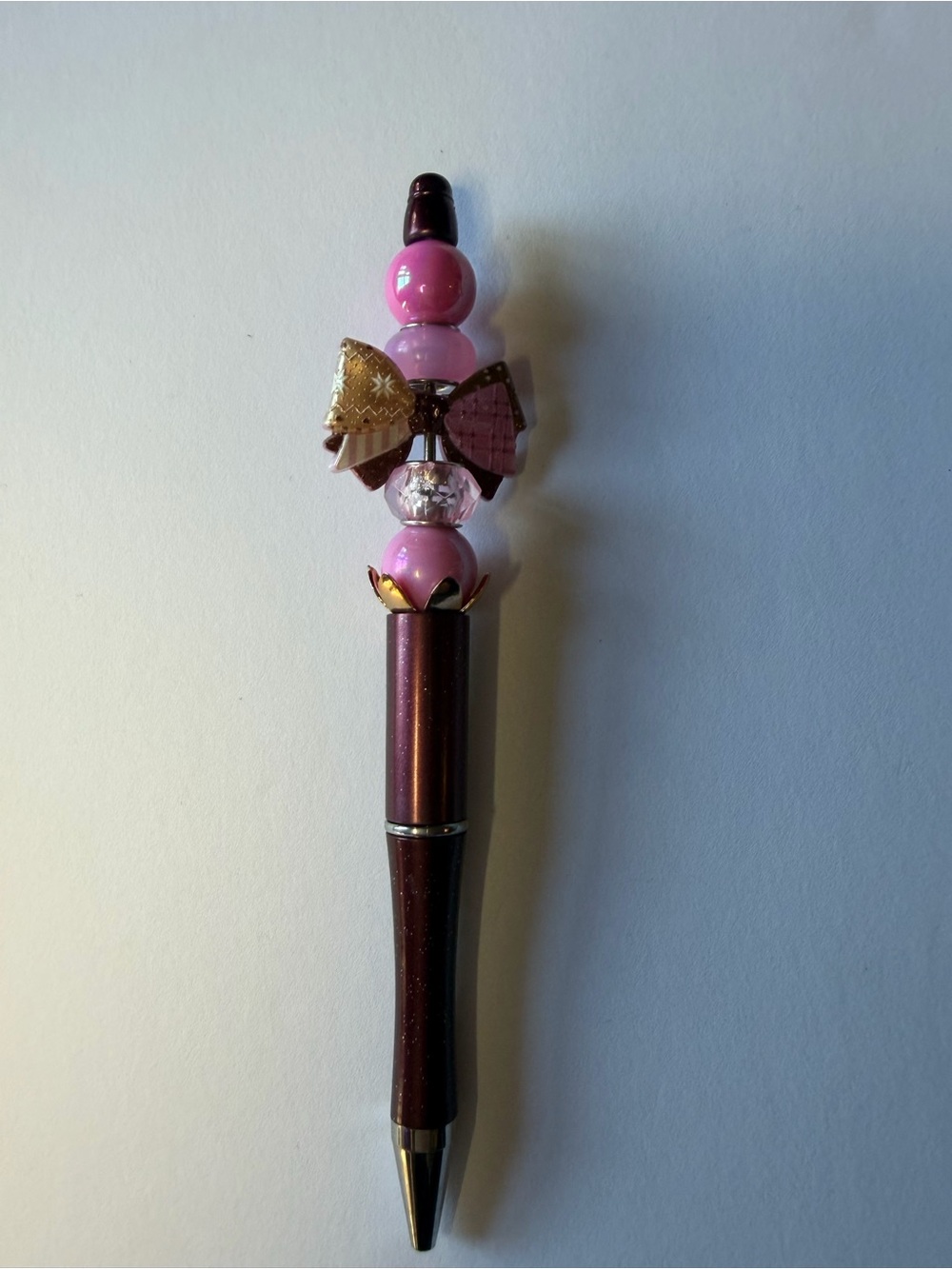Decorative Pink Bow Bead Ballpoint Pen - Women's Accessory